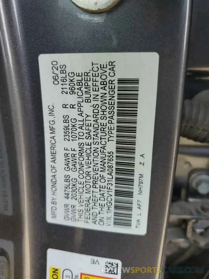 13 Photograph of a damaged car 1HGCV1F31LA087655 HONDA ACCORD 2020