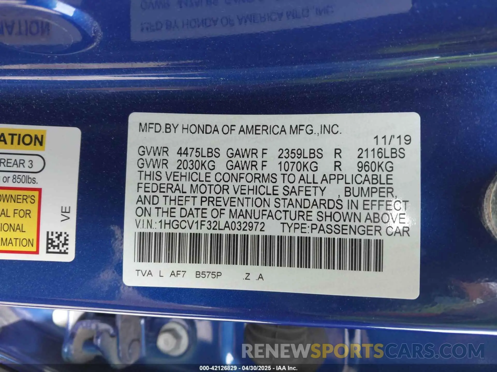 9 Photograph of a damaged car 1HGCV1F32LA032972 HONDA ACCORD 2020