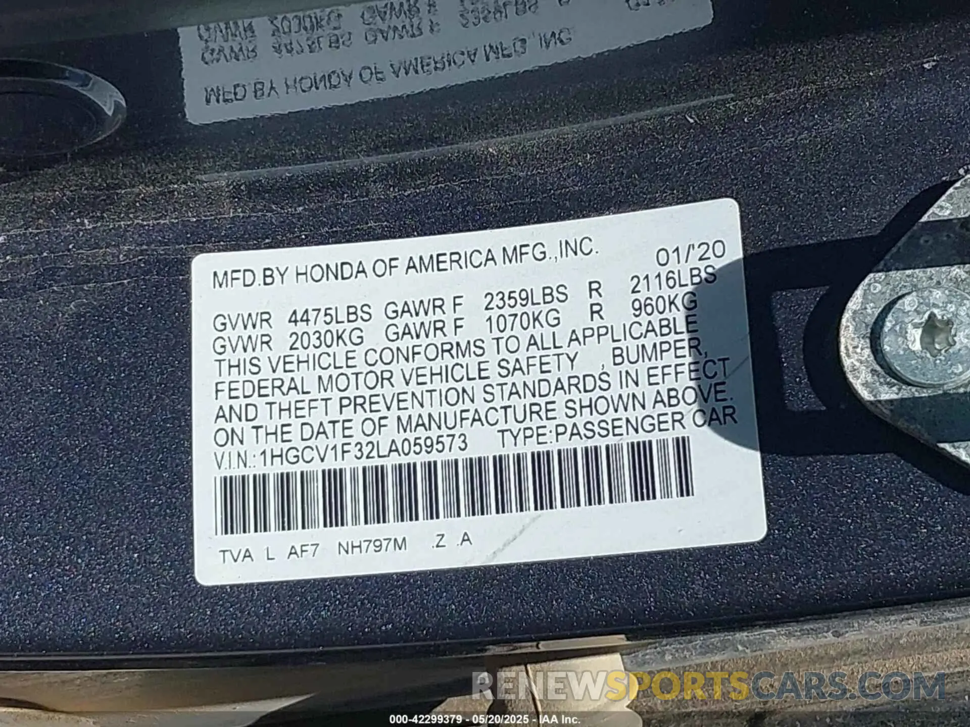 9 Photograph of a damaged car 1HGCV1F32LA059573 HONDA ACCORD 2020
