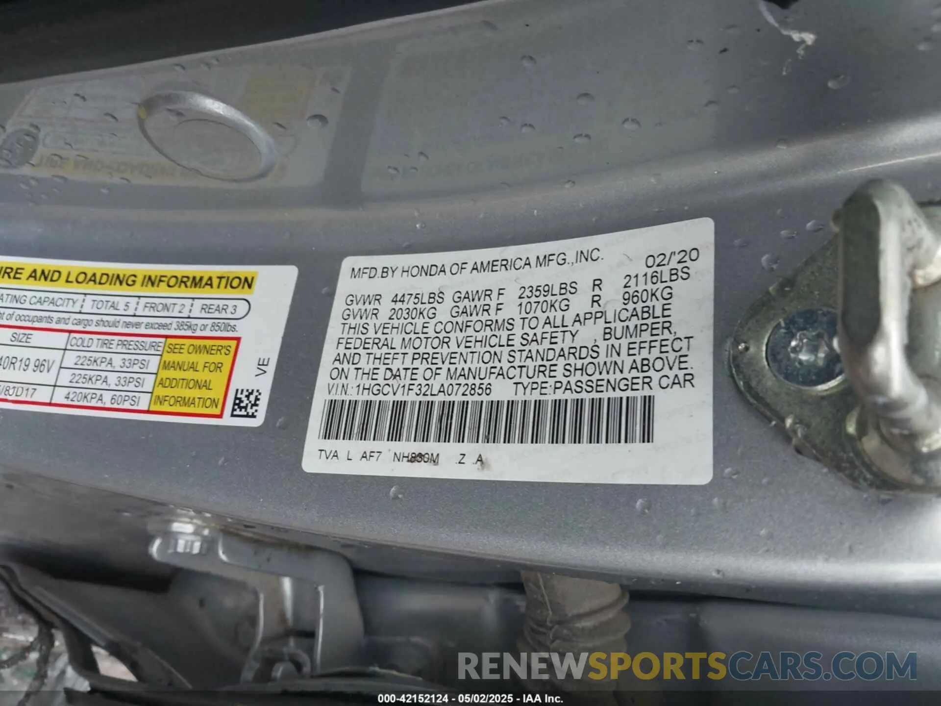 9 Photograph of a damaged car 1HGCV1F32LA072856 HONDA ACCORD 2020