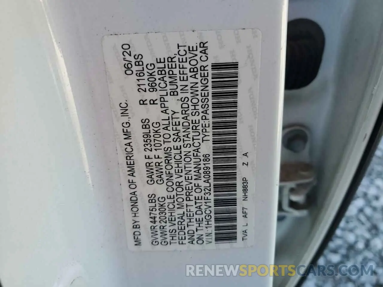 14 Photograph of a damaged car 1HGCV1F32LA089186 HONDA ACCORD 2020