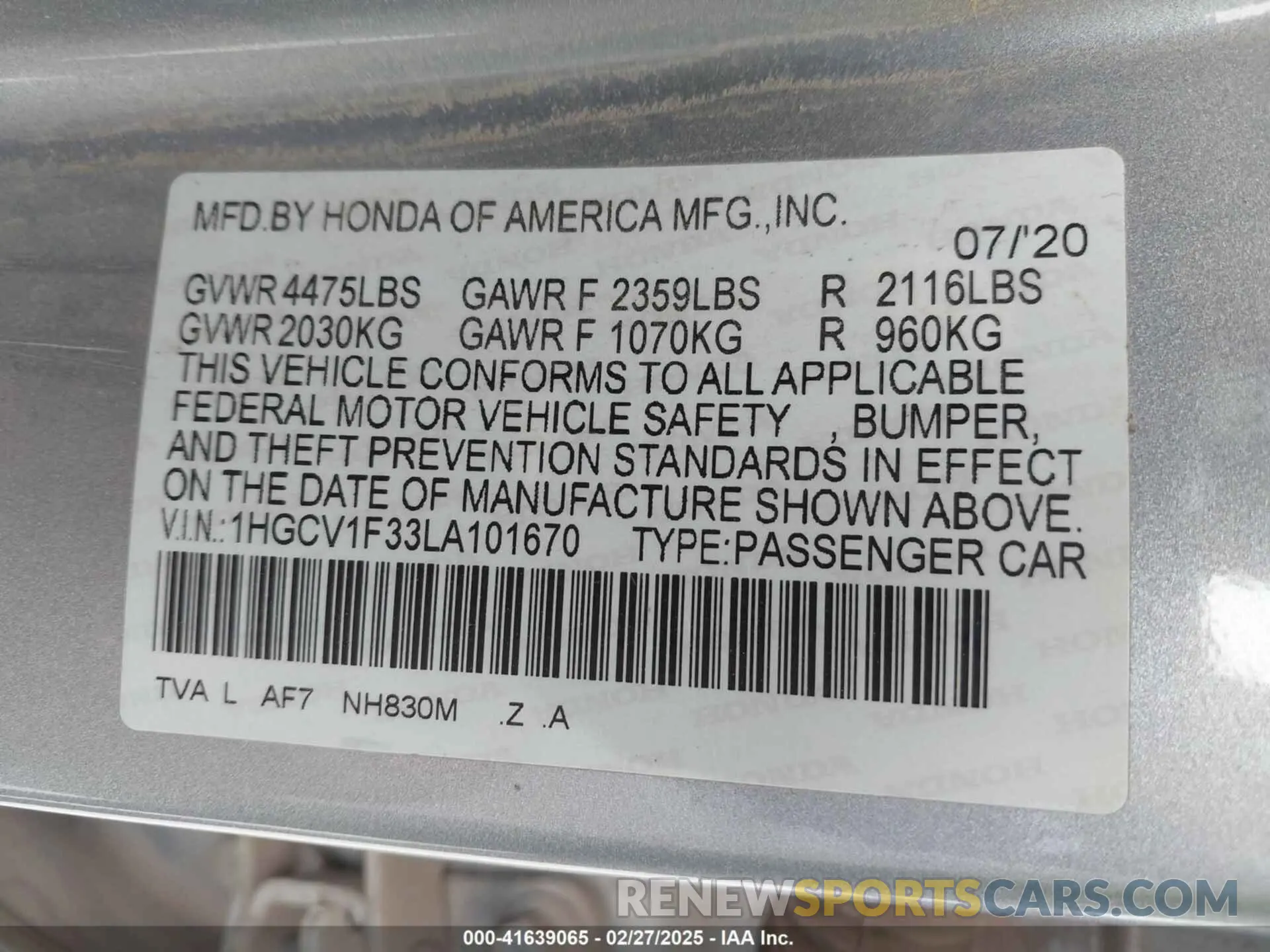 9 Photograph of a damaged car 1HGCV1F33LA101670 HONDA ACCORD 2020