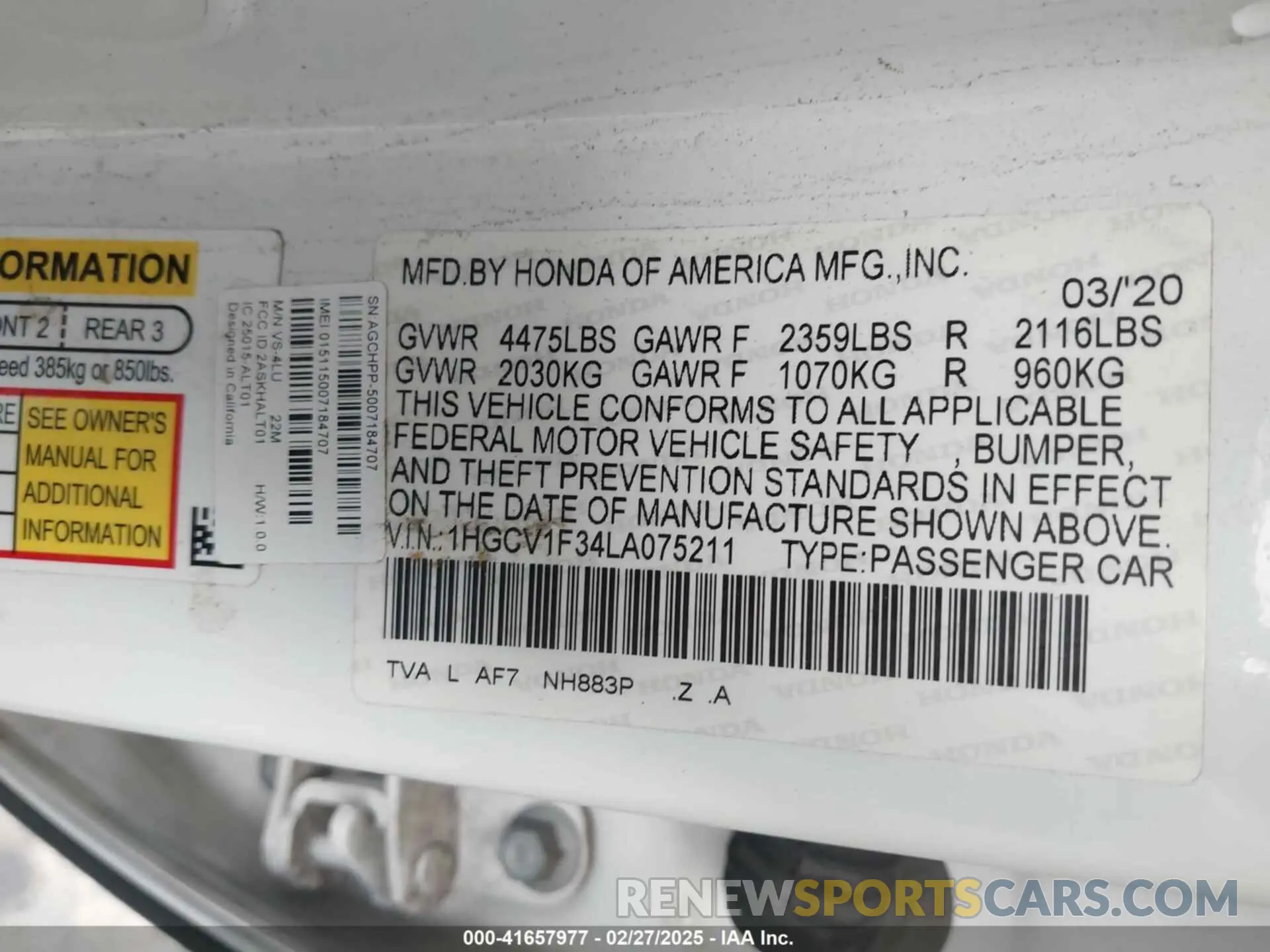 9 Photograph of a damaged car 1HGCV1F34LA075211 HONDA ACCORD 2020