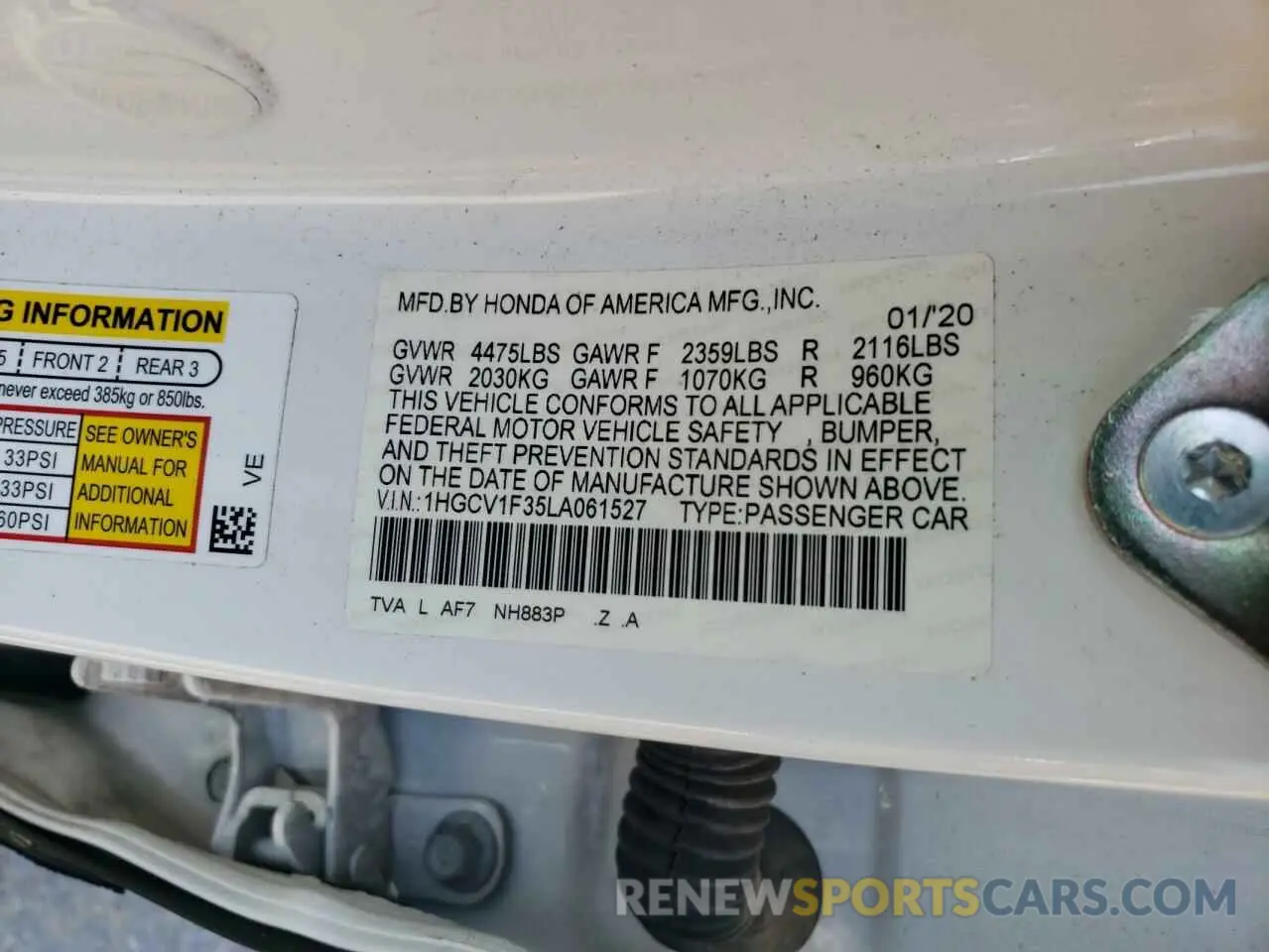 12 Photograph of a damaged car 1HGCV1F35LA061527 HONDA ACCORD 2020