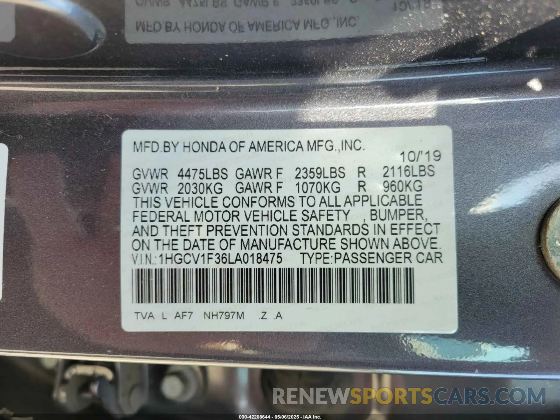 9 Photograph of a damaged car 1HGCV1F36LA018475 HONDA ACCORD 2020