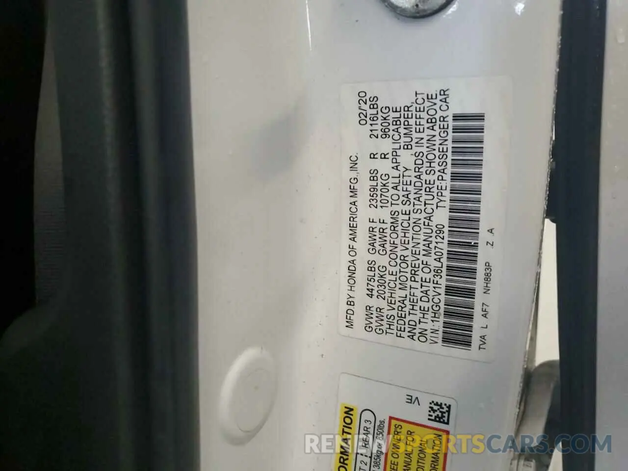 12 Photograph of a damaged car 1HGCV1F36LA071290 HONDA ACCORD 2020