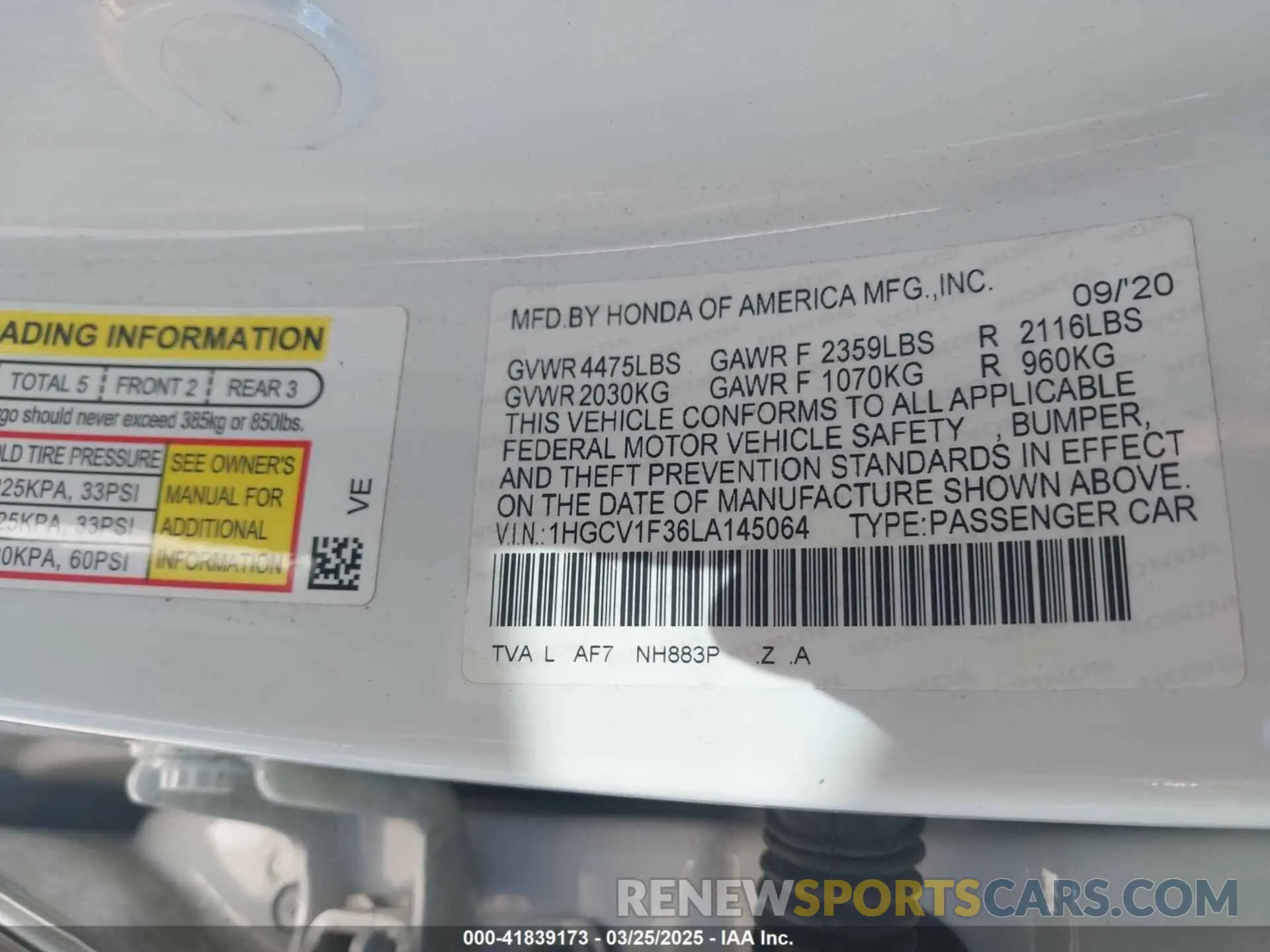 9 Photograph of a damaged car 1HGCV1F36LA145064 HONDA ACCORD 2020