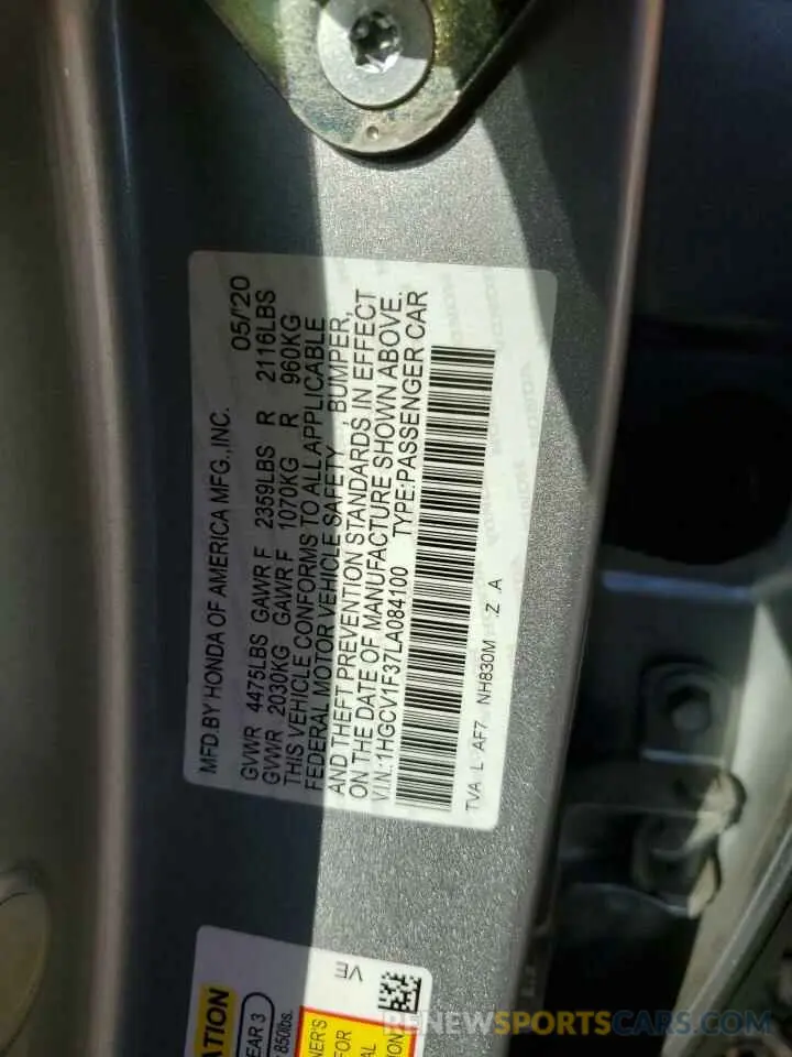 12 Photograph of a damaged car 1HGCV1F37LA084100 HONDA ACCORD 2020