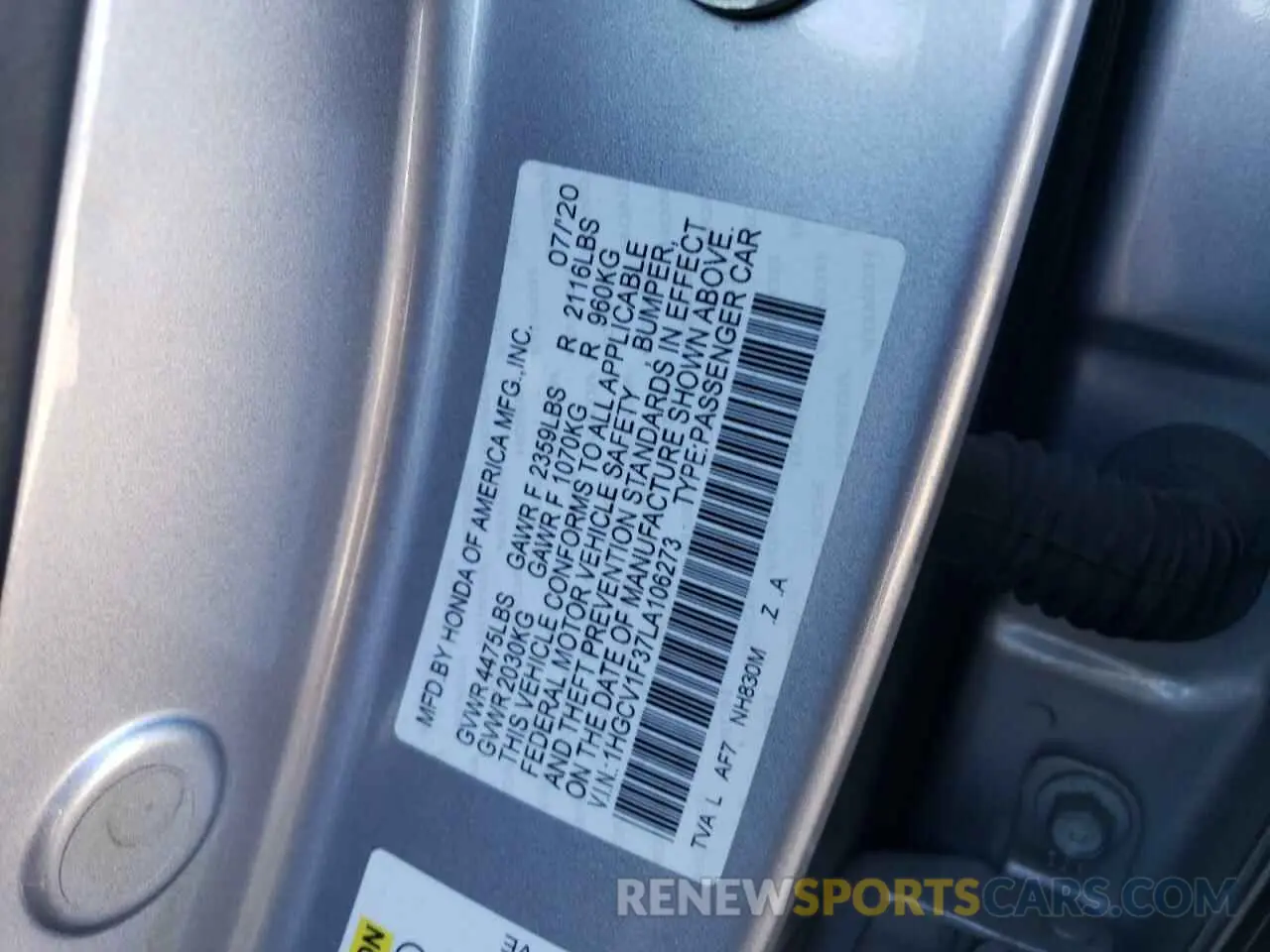 13 Photograph of a damaged car 1HGCV1F37LA106273 HONDA ACCORD 2020