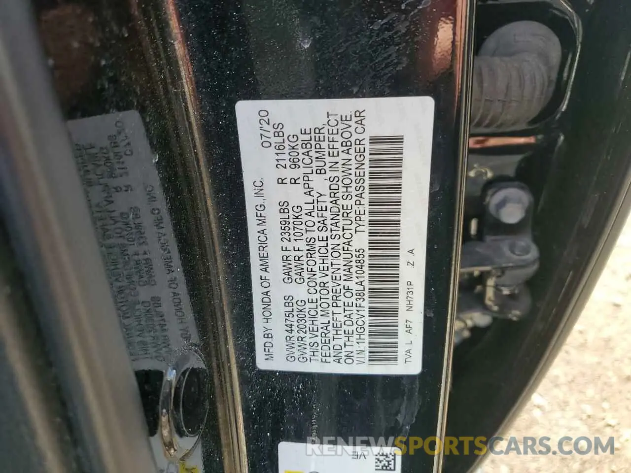 13 Photograph of a damaged car 1HGCV1F38LA104855 HONDA ACCORD 2020