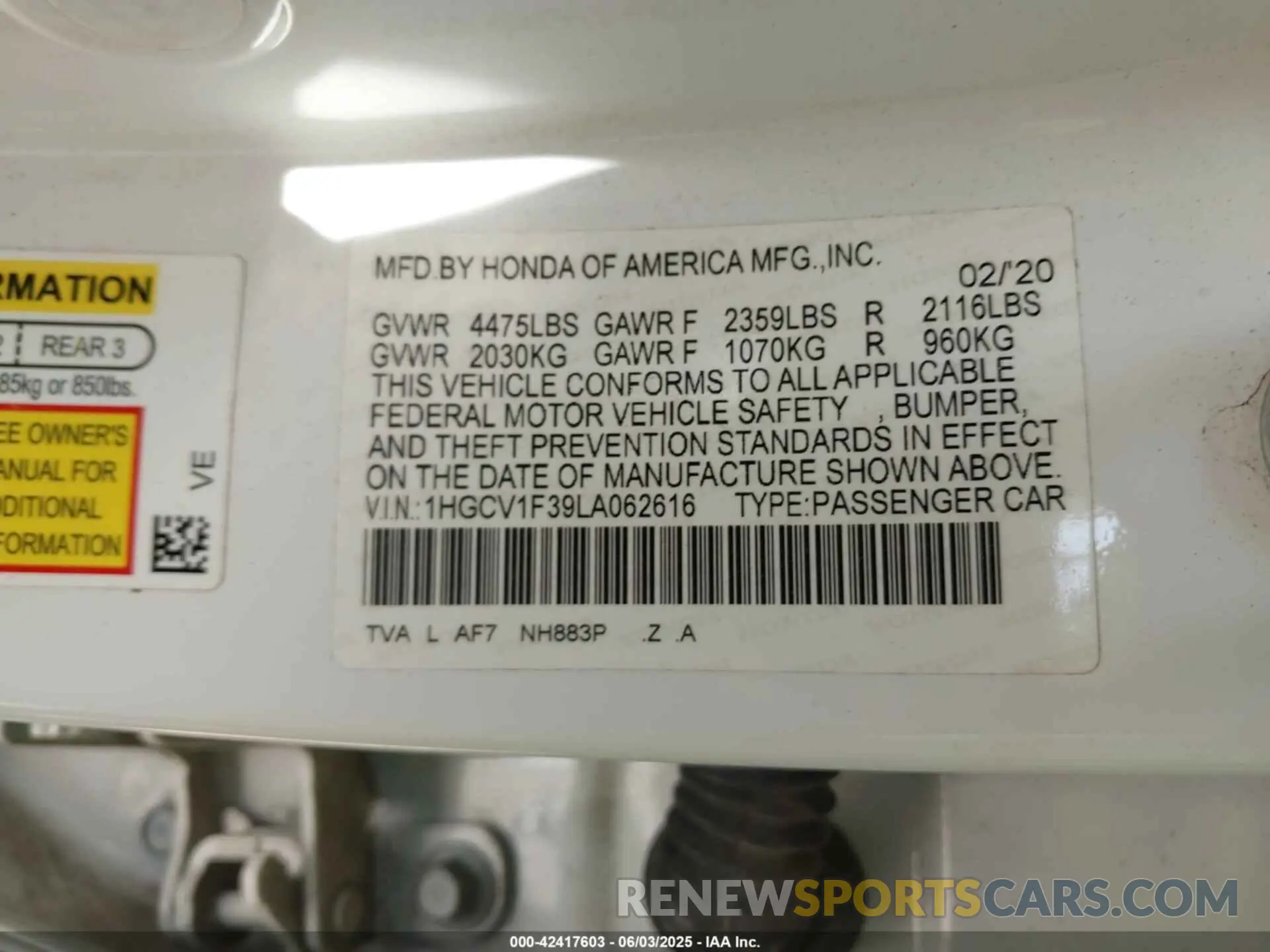 9 Photograph of a damaged car 1HGCV1F39LA062616 HONDA ACCORD 2020