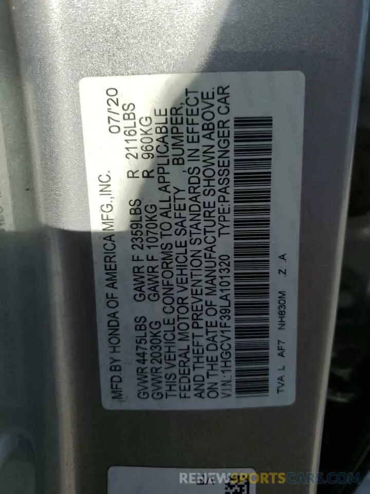 13 Photograph of a damaged car 1HGCV1F39LA101320 HONDA ACCORD 2020
