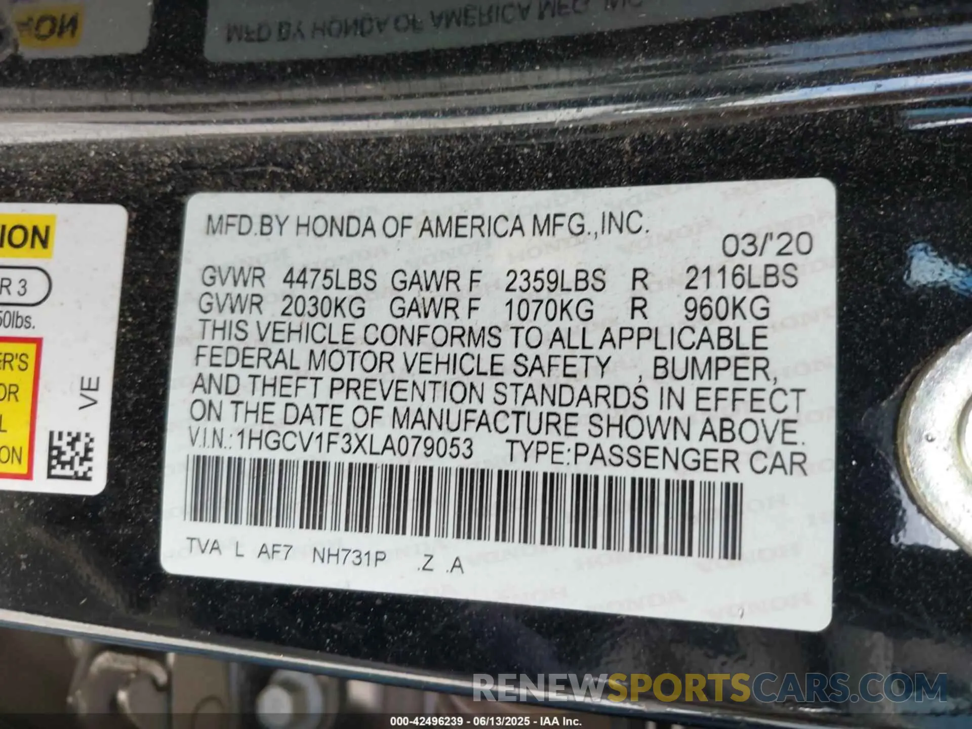 9 Photograph of a damaged car 1HGCV1F3XLA079053 HONDA ACCORD 2020