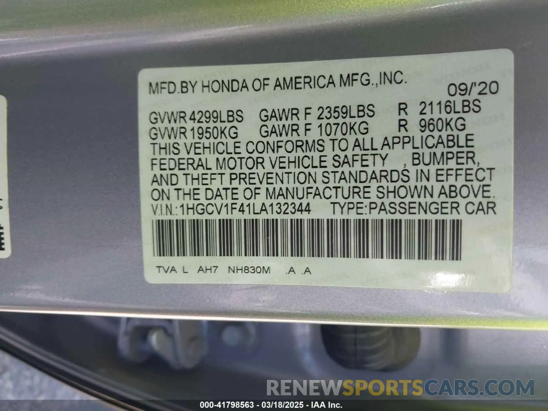 9 Photograph of a damaged car 1HGCV1F41LA132344 HONDA ACCORD 2020