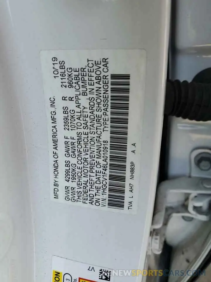 12 Photograph of a damaged car 1HGCV1F46LA010918 HONDA ACCORD 2020