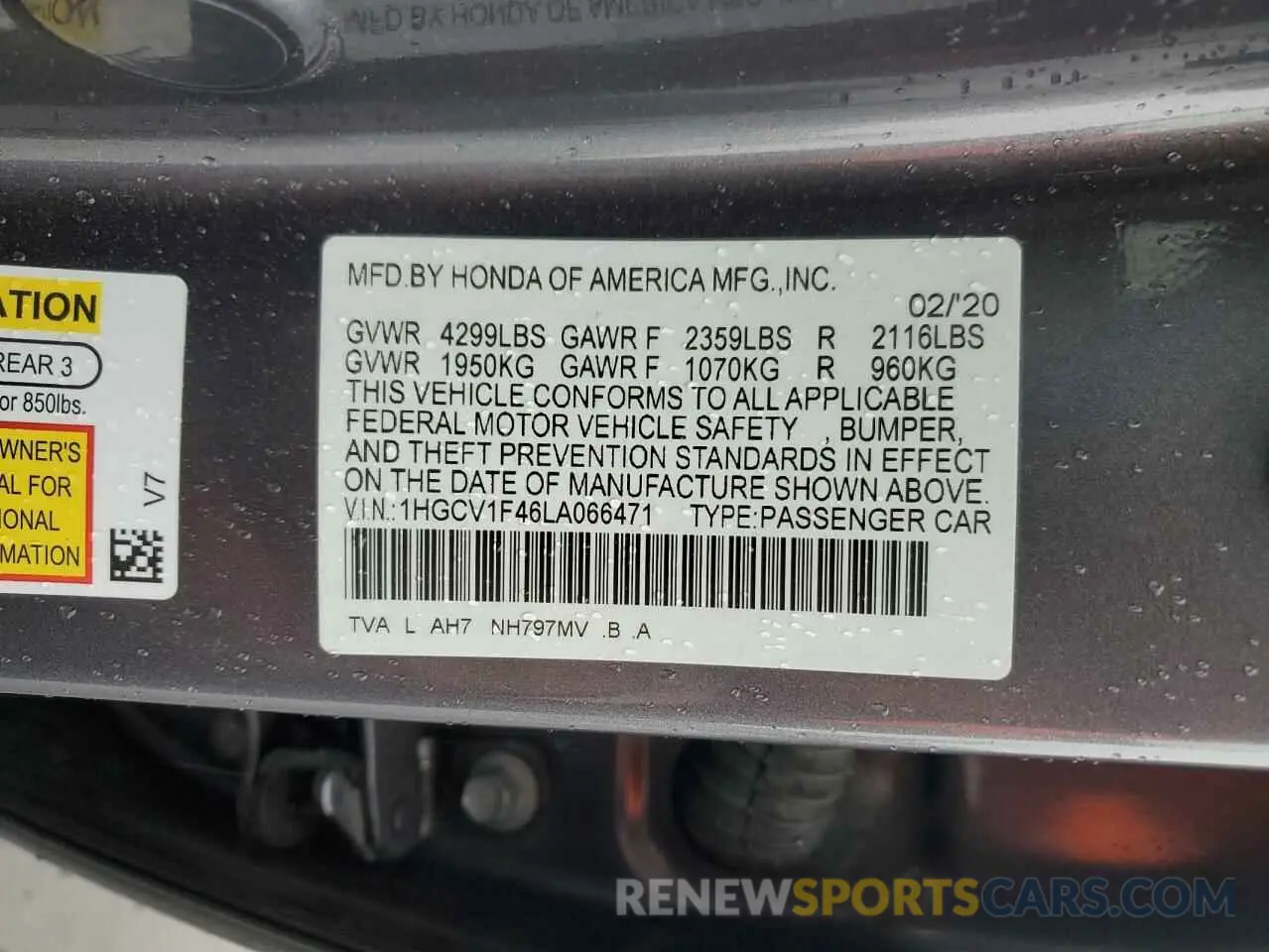 12 Photograph of a damaged car 1HGCV1F46LA066471 HONDA ACCORD 2020