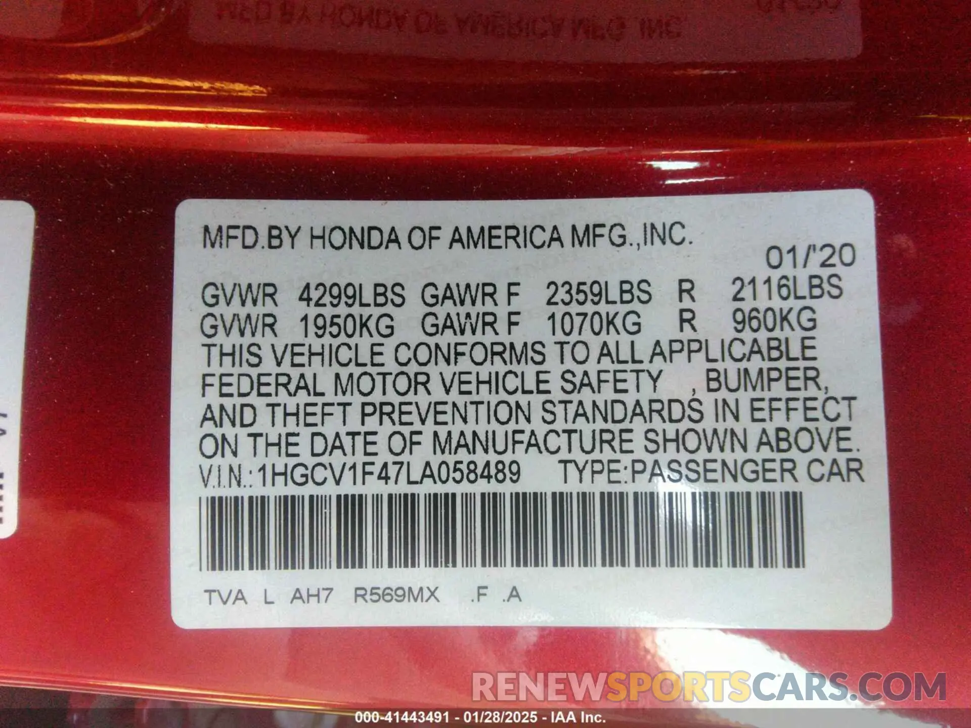 9 Photograph of a damaged car 1HGCV1F47LA058489 HONDA ACCORD 2020