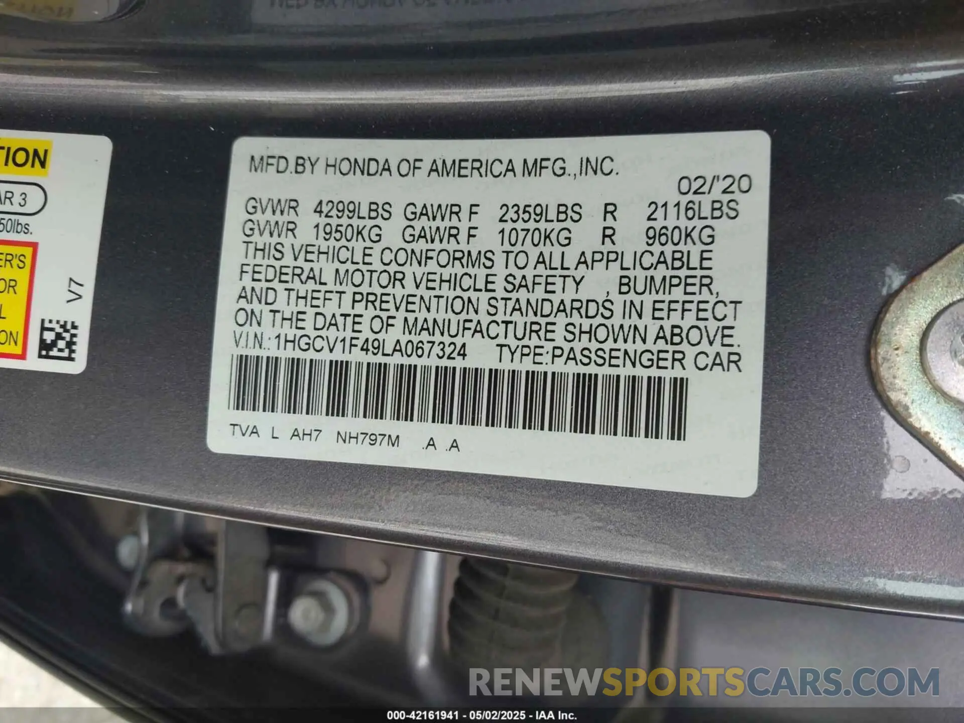 9 Photograph of a damaged car 1HGCV1F49LA067324 HONDA ACCORD 2020