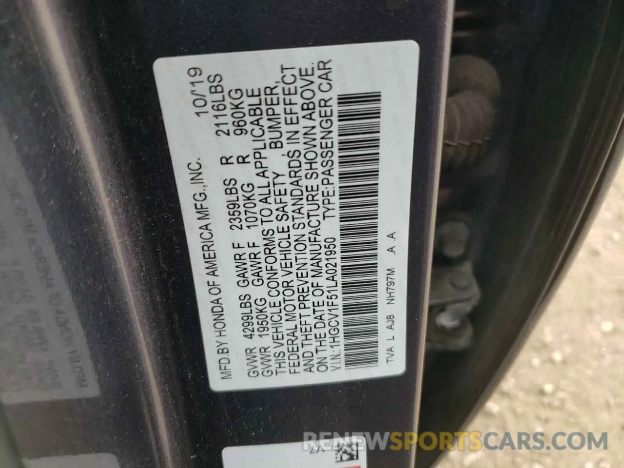 12 Photograph of a damaged car 1HGCV1F51LA021950 HONDA ACCORD 2020