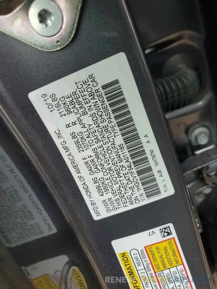13 Photograph of a damaged car 1HGCV1F54LA011185 HONDA ACCORD 2020