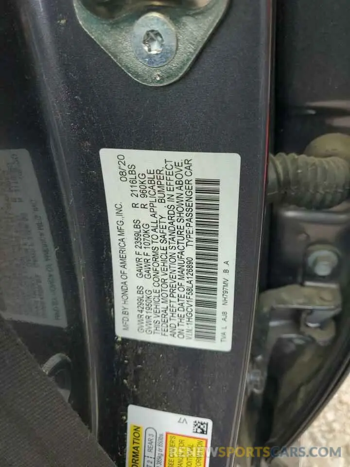 12 Photograph of a damaged car 1HGCV1F58LA126890 HONDA ACCORD 2020