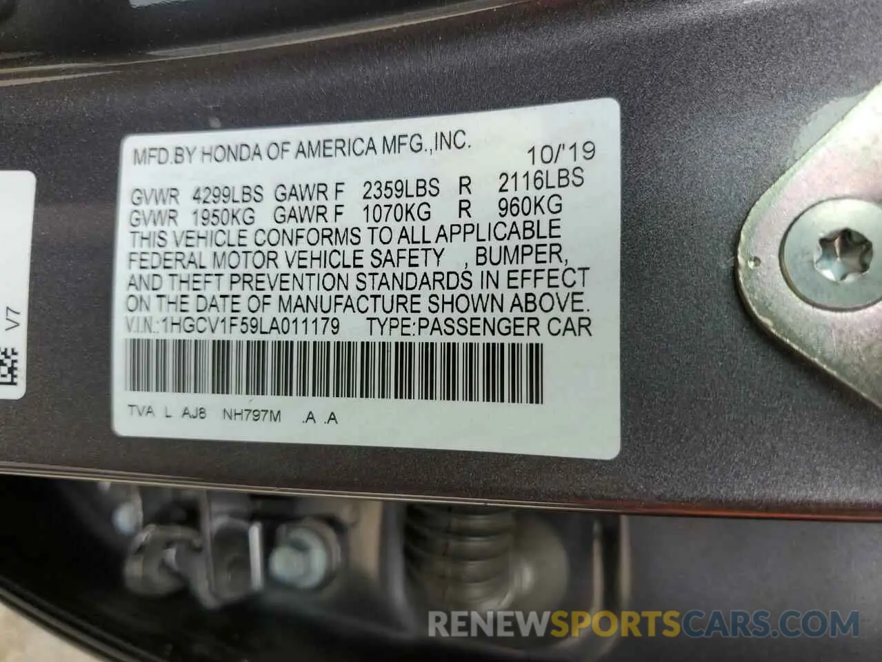 12 Photograph of a damaged car 1HGCV1F59LA011179 HONDA ACCORD 2020