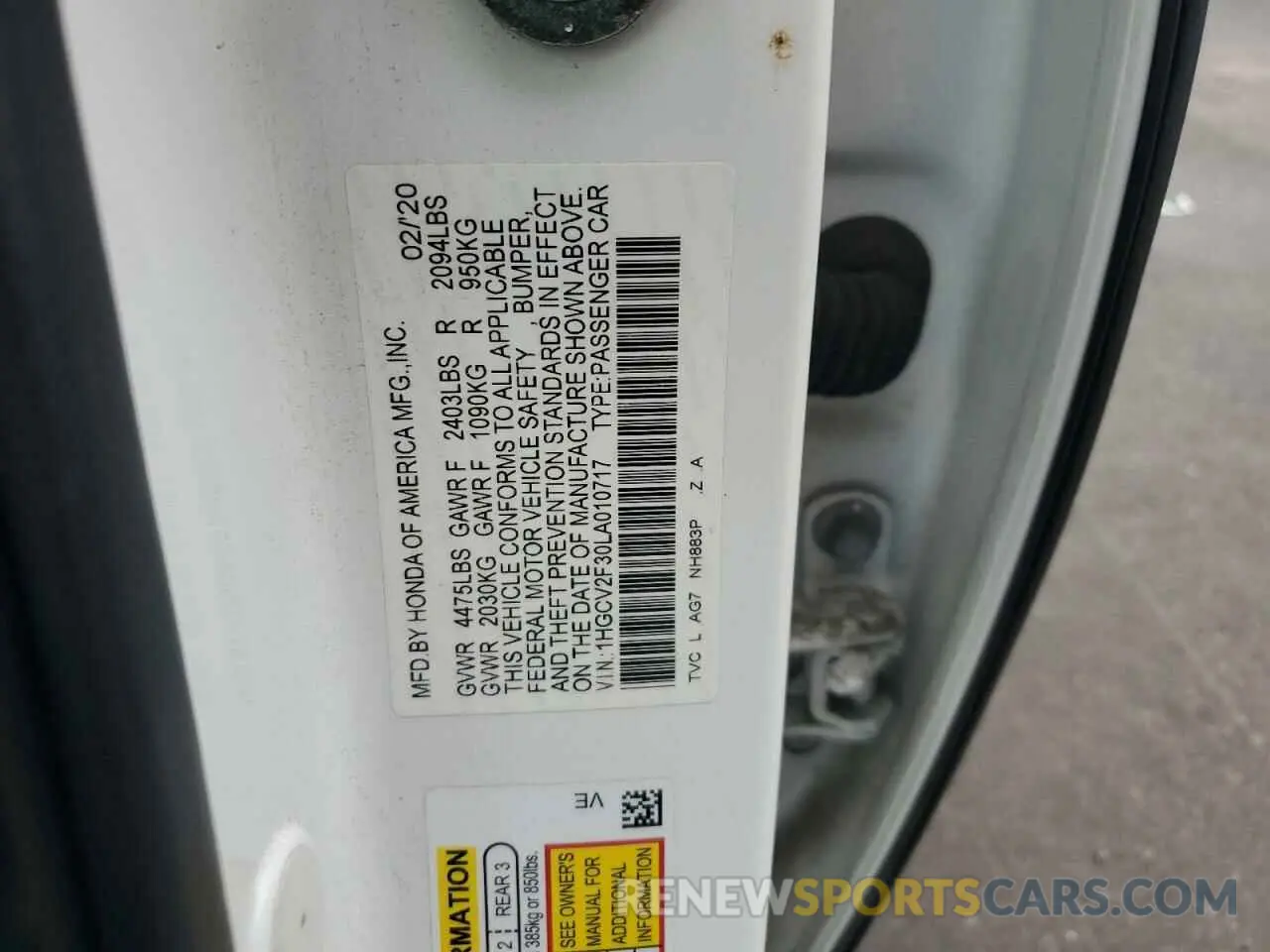 12 Photograph of a damaged car 1HGCV2F30LA010717 HONDA ACCORD 2020