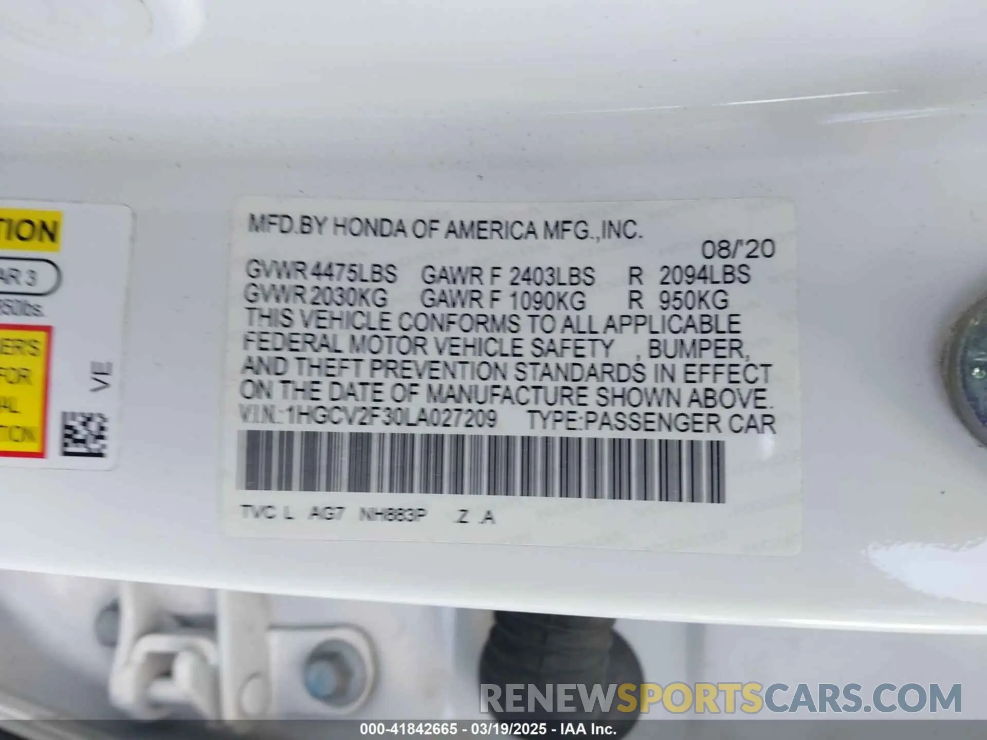 9 Photograph of a damaged car 1HGCV2F30LA027209 HONDA ACCORD 2020