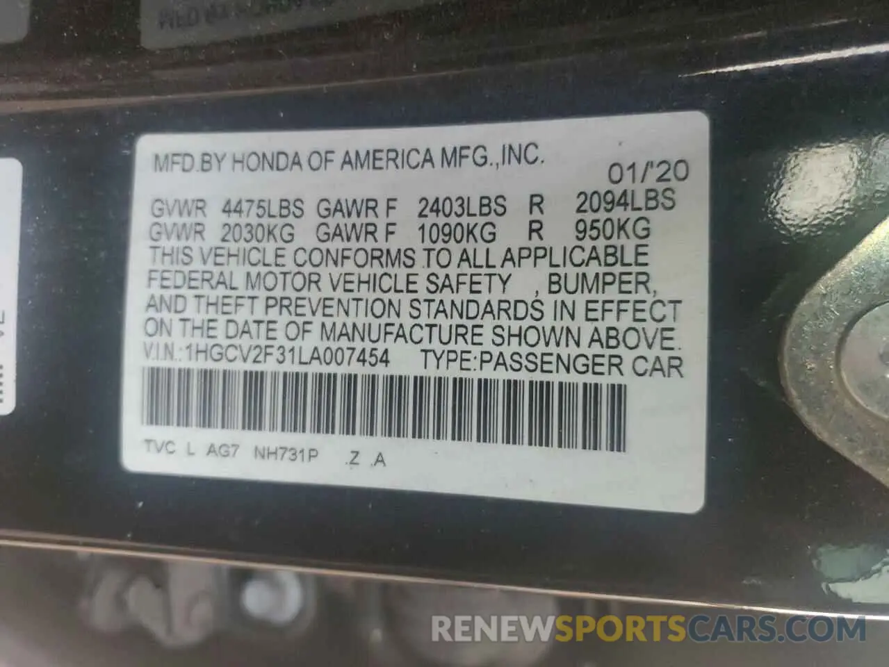15 Photograph of a damaged car 1HGCV2F31LA007454 HONDA ACCORD 2020