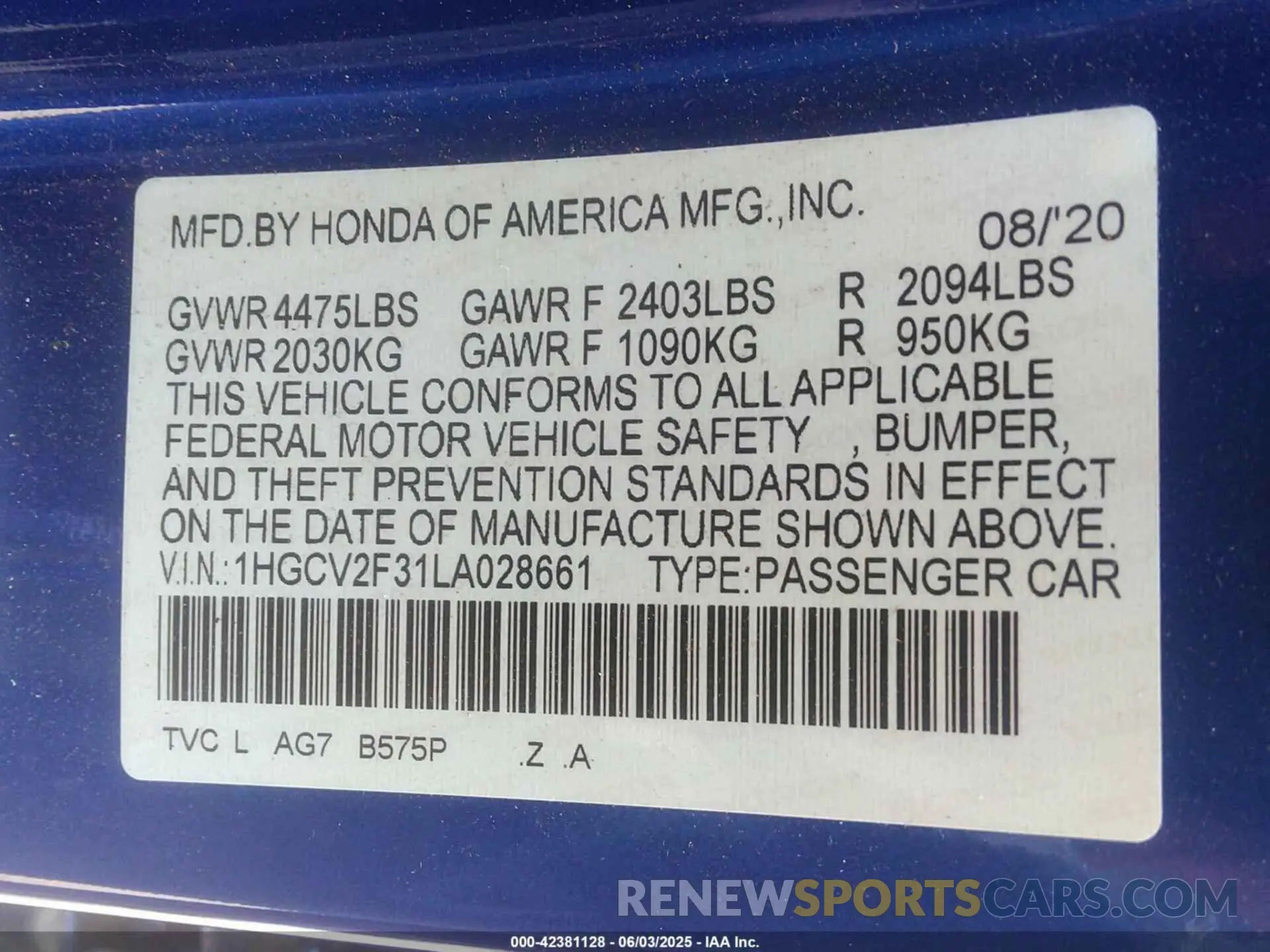 9 Photograph of a damaged car 1HGCV2F31LA028661 HONDA ACCORD 2020