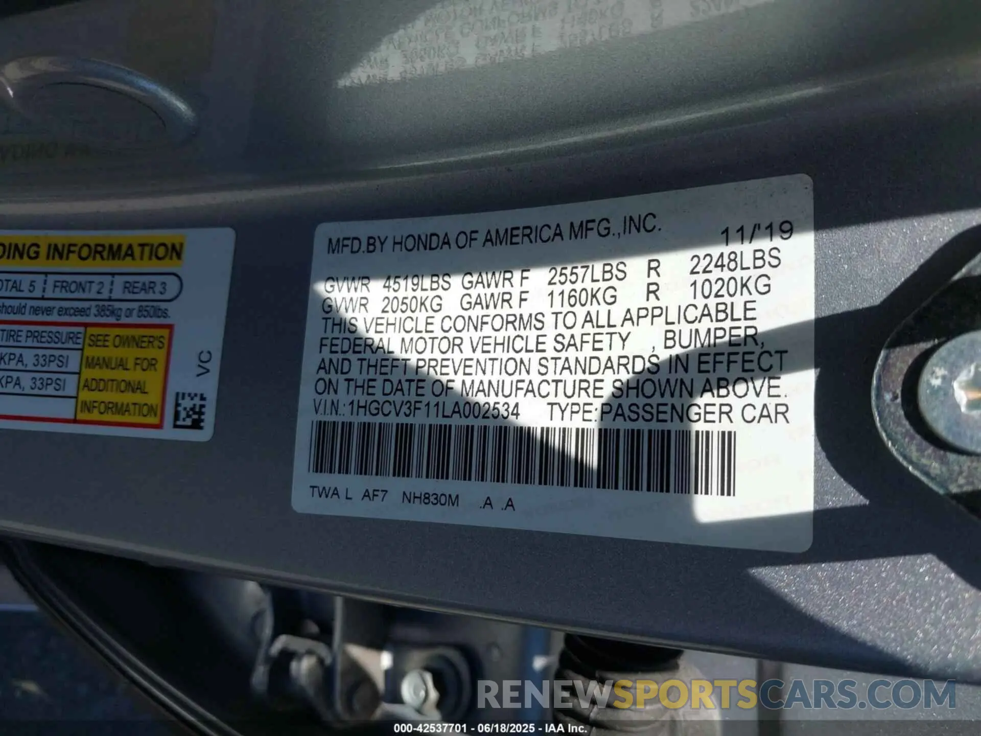 9 Photograph of a damaged car 1HGCV3F11LA002534 HONDA ACCORD 2020