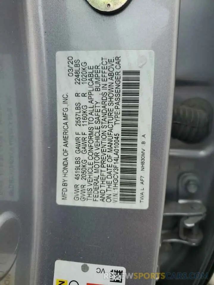 13 Photograph of a damaged car 1HGCV3F14LA010045 HONDA ACCORD 2020