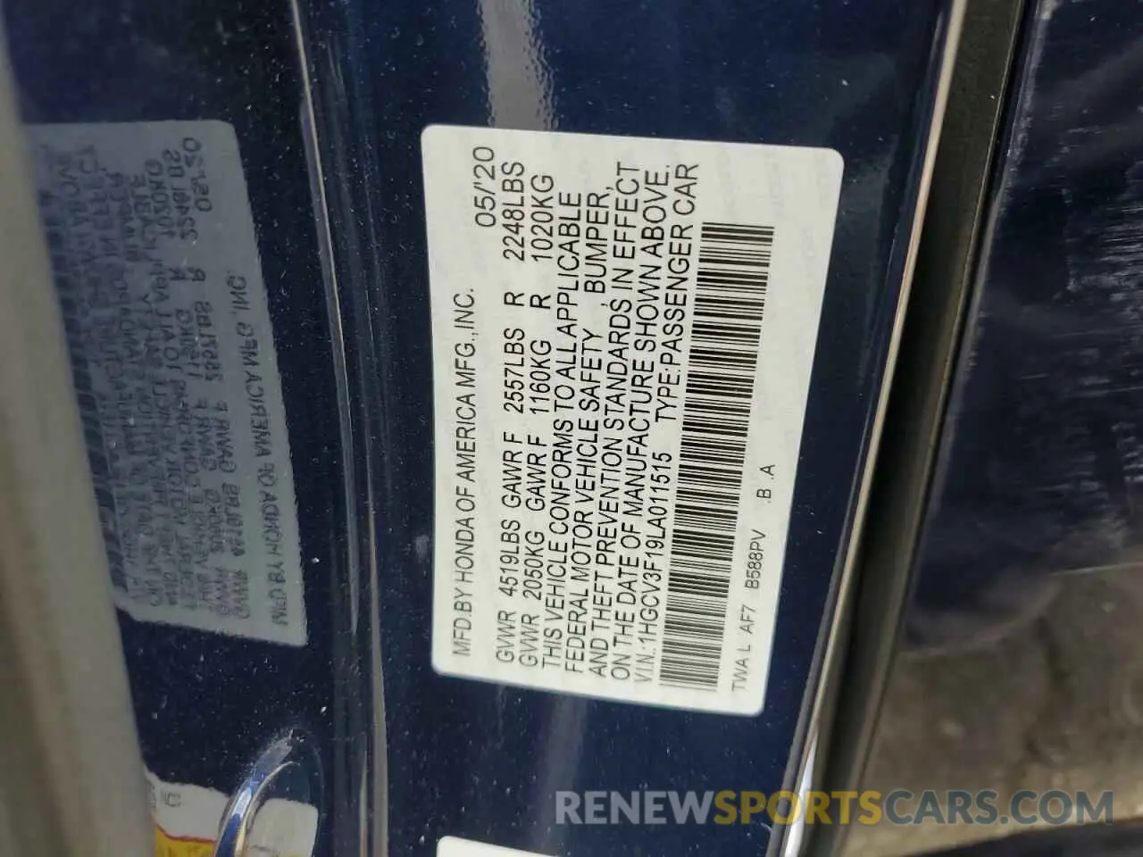 12 Photograph of a damaged car 1HGCV3F19LA011515 HONDA ACCORD 2020