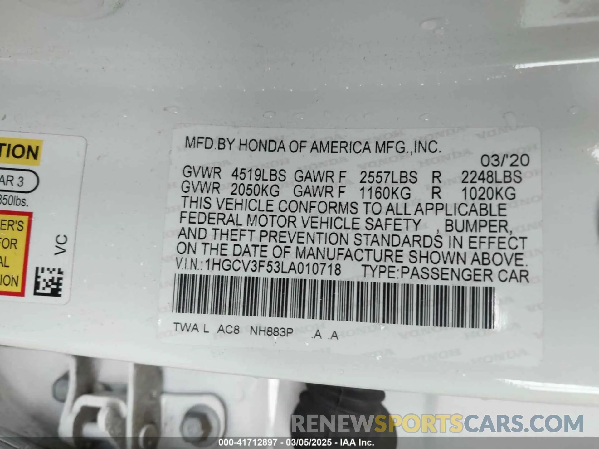 9 Photograph of a damaged car 1HGCV3F53LA010718 HONDA ACCORD 2020