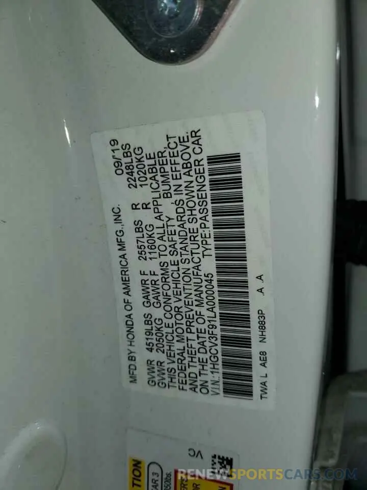 14 Photograph of a damaged car 1HGCV3F91LA000045 HONDA ACCORD 2020