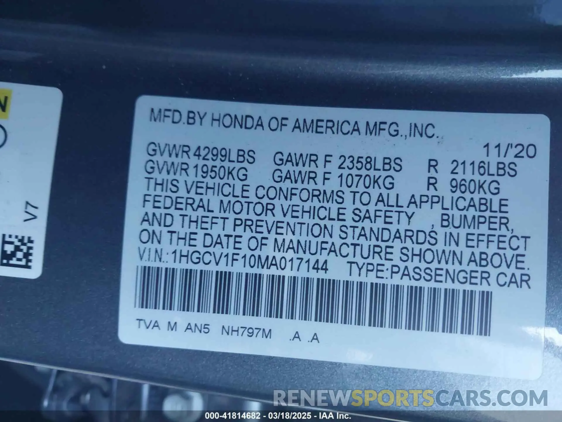 9 Photograph of a damaged car 1HGCV1F10MA017144 HONDA ACCORD 2021