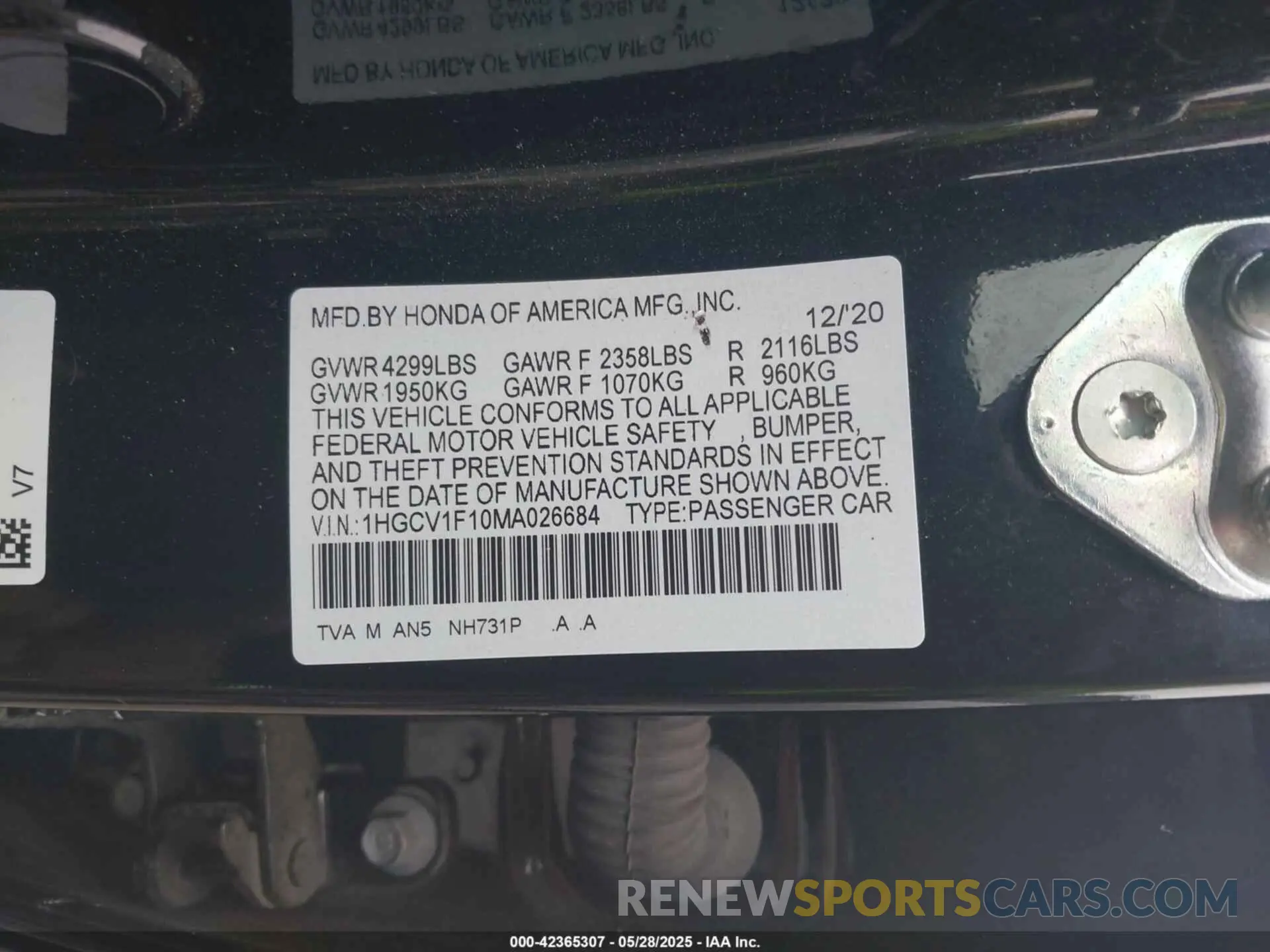 9 Photograph of a damaged car 1HGCV1F10MA026684 HONDA ACCORD 2021