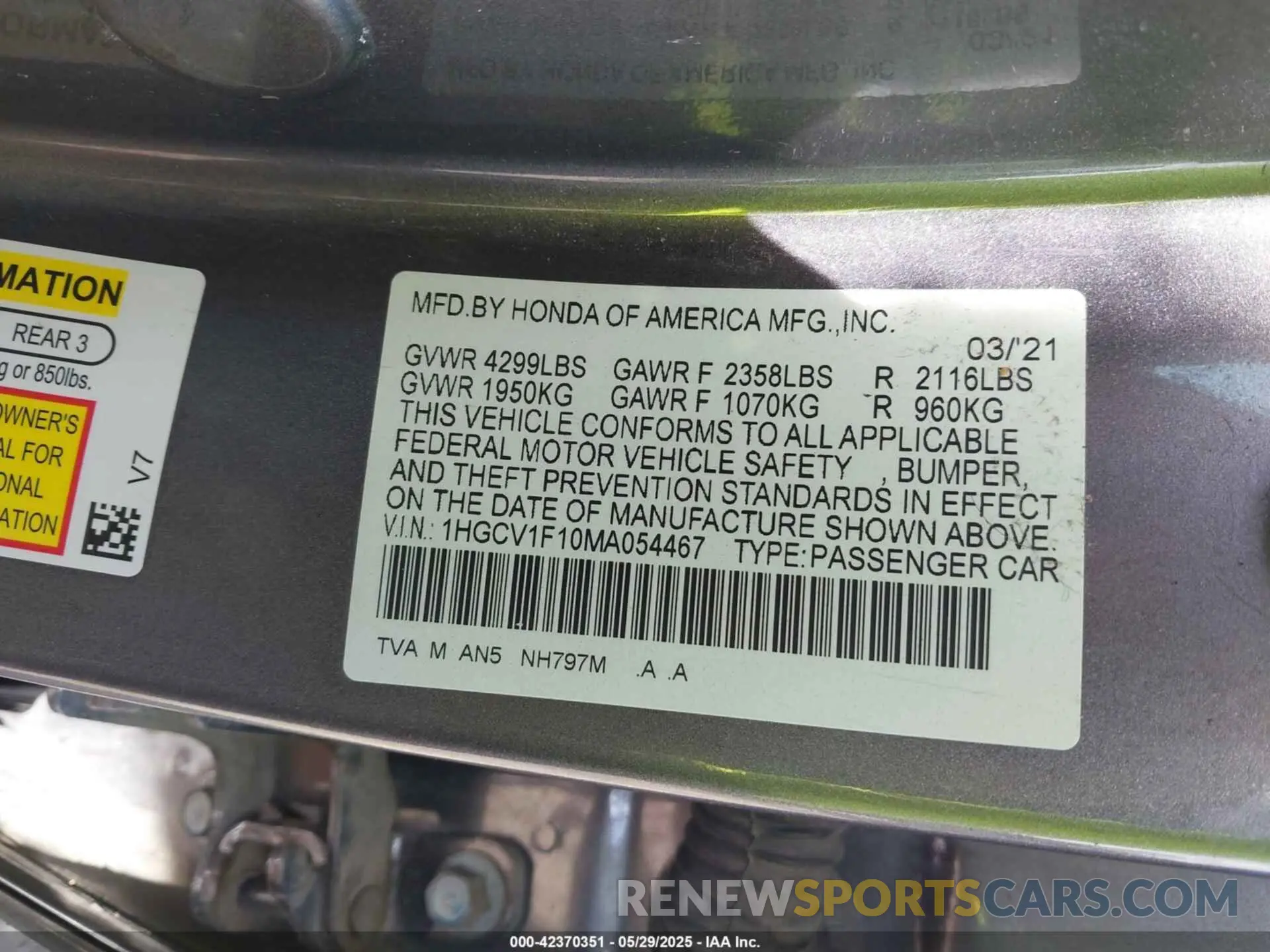 9 Photograph of a damaged car 1HGCV1F10MA054467 HONDA ACCORD 2021