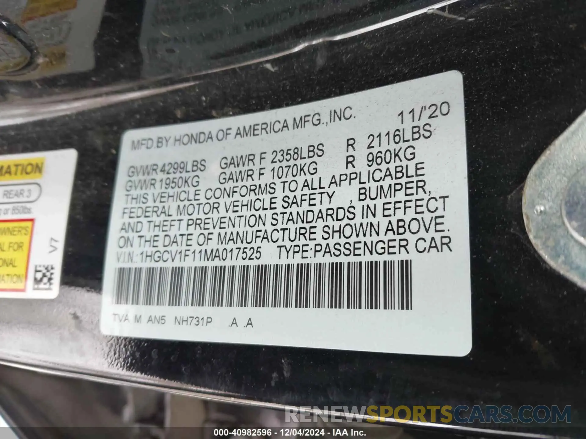 9 Photograph of a damaged car 1HGCV1F11MA017525 HONDA ACCORD 2021