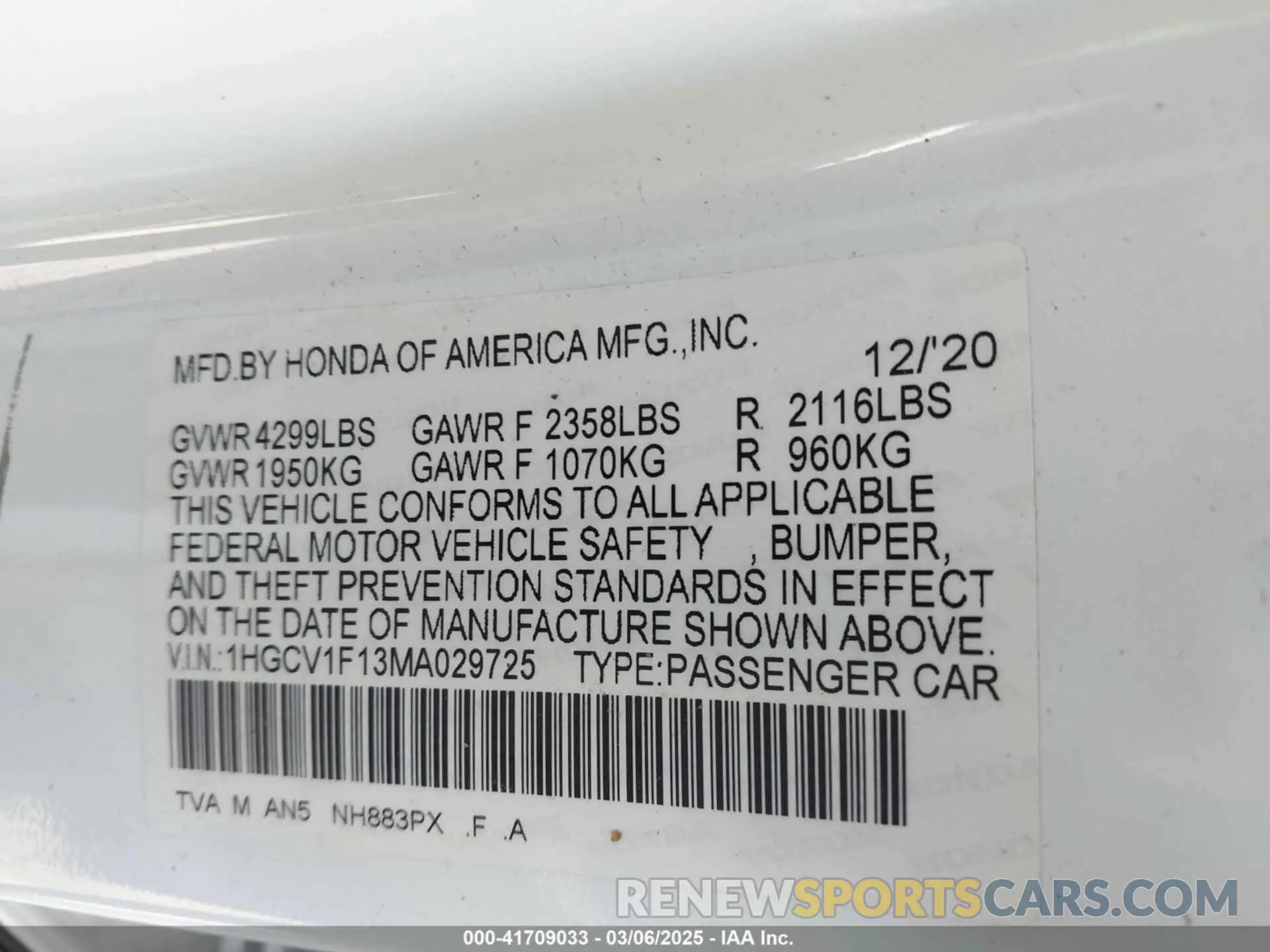 9 Photograph of a damaged car 1HGCV1F13MA029725 HONDA ACCORD 2021