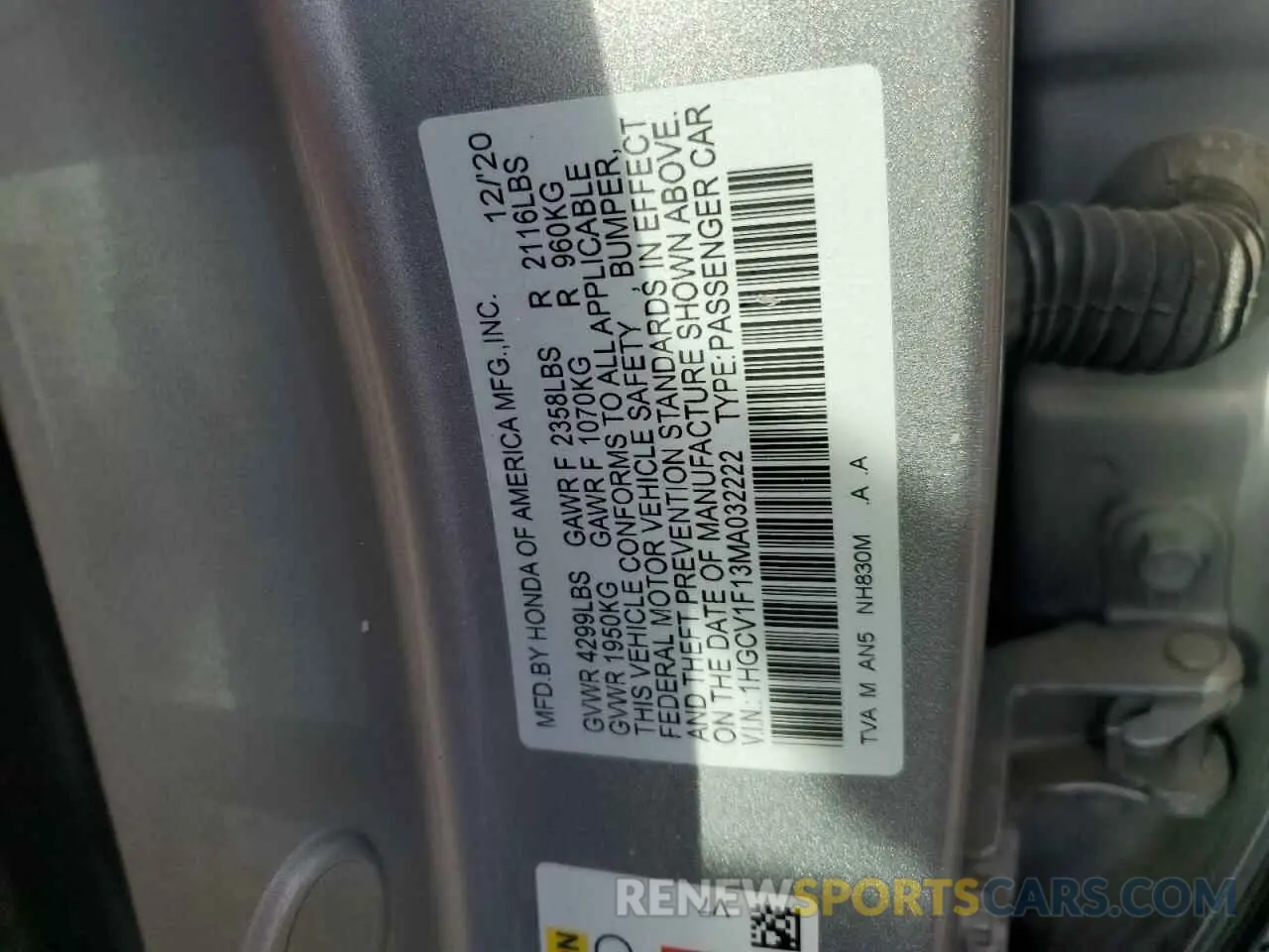 12 Photograph of a damaged car 1HGCV1F13MA032222 HONDA ACCORD 2021