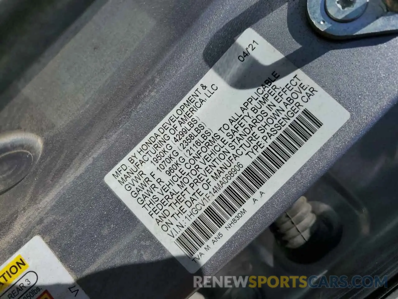 12 Photograph of a damaged car 1HGCV1F14MA068906 HONDA ACCORD 2021