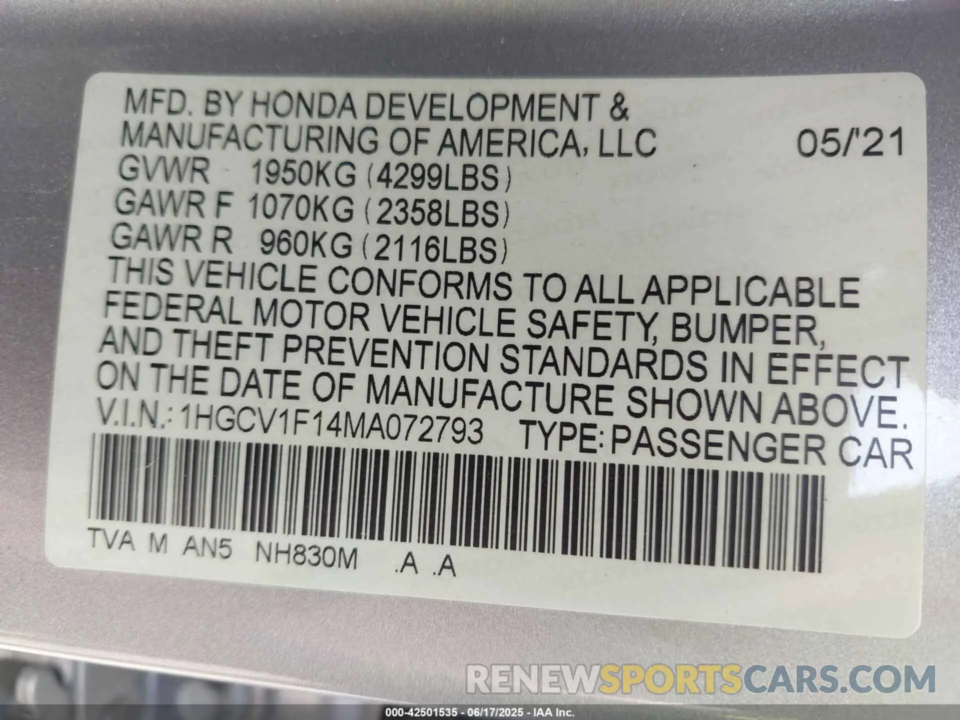 9 Photograph of a damaged car 1HGCV1F14MA072793 HONDA ACCORD 2021