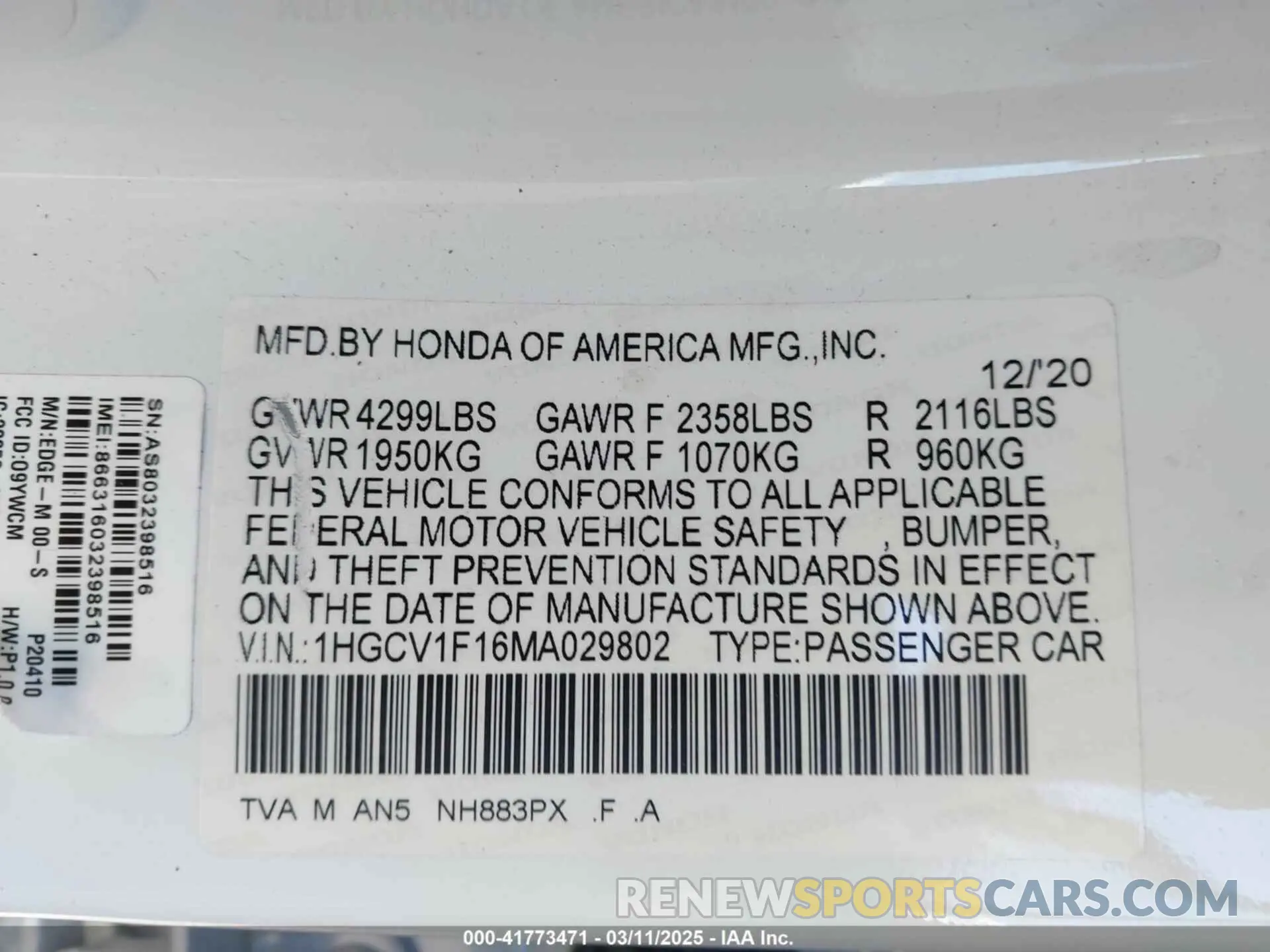 9 Photograph of a damaged car 1HGCV1F16MA029802 HONDA ACCORD 2021
