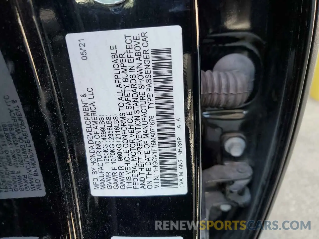 13 Photograph of a damaged car 1HGCV1F16MA071676 HONDA ACCORD 2021