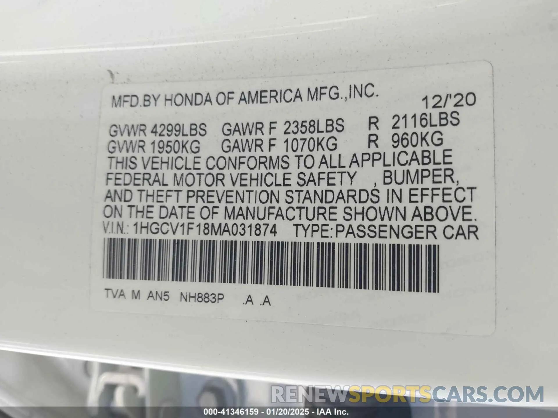 9 Photograph of a damaged car 1HGCV1F18MA031874 HONDA ACCORD 2021