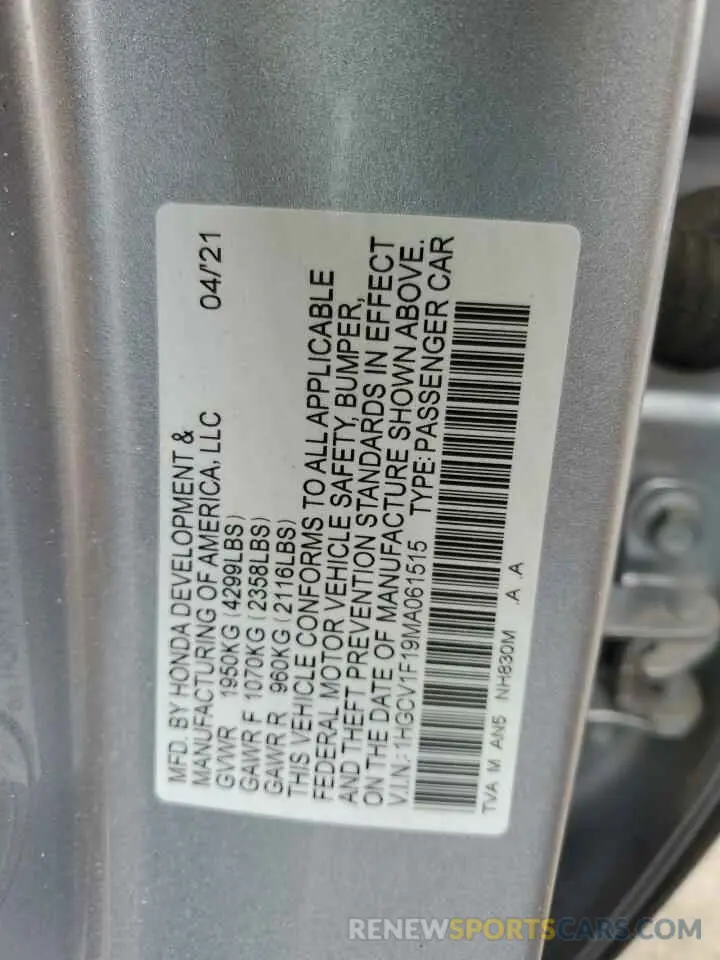 12 Photograph of a damaged car 1HGCV1F19MA061515 HONDA ACCORD 2021
