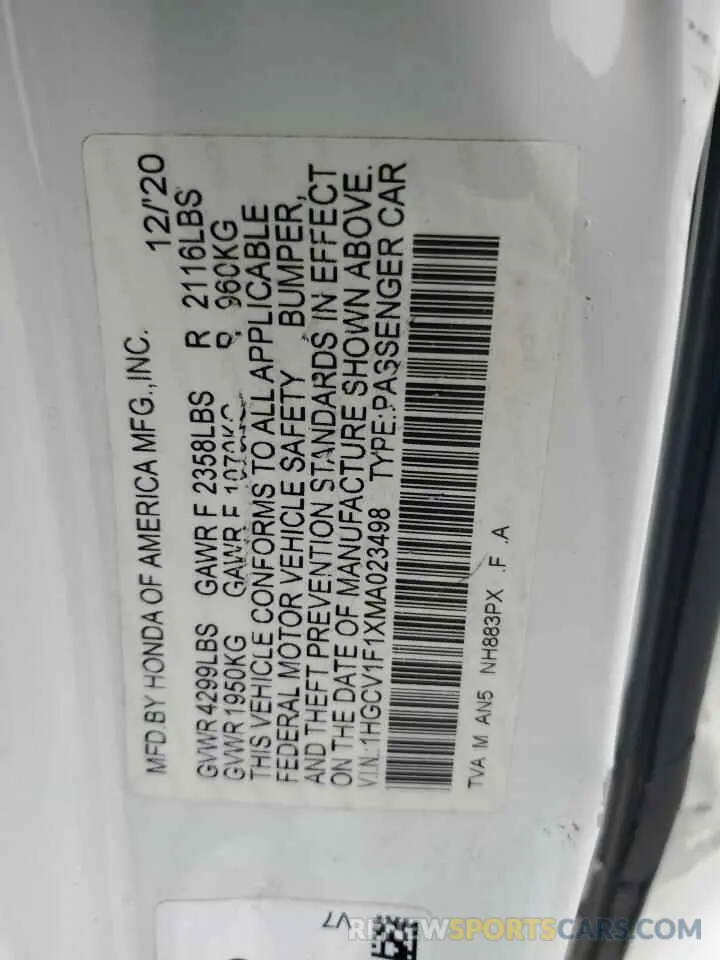 15 Photograph of a damaged car 1HGCV1F1XMA023498 HONDA ACCORD 2021