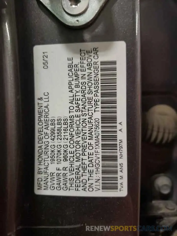 12 Photograph of a damaged car 1HGCV1F1XMA075620 HONDA ACCORD 2021