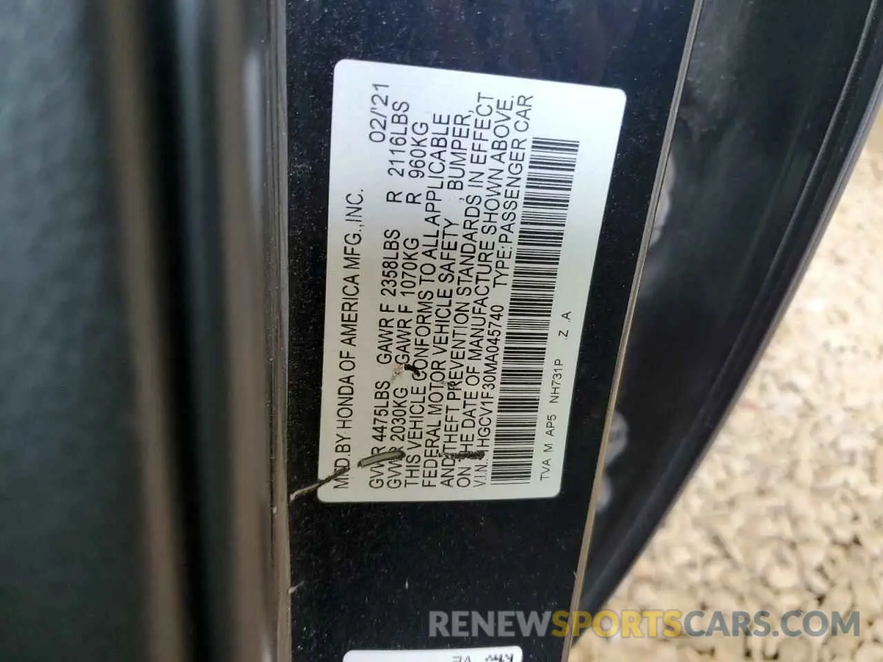 12 Photograph of a damaged car 1HGCV1F30MA045740 HONDA ACCORD 2021